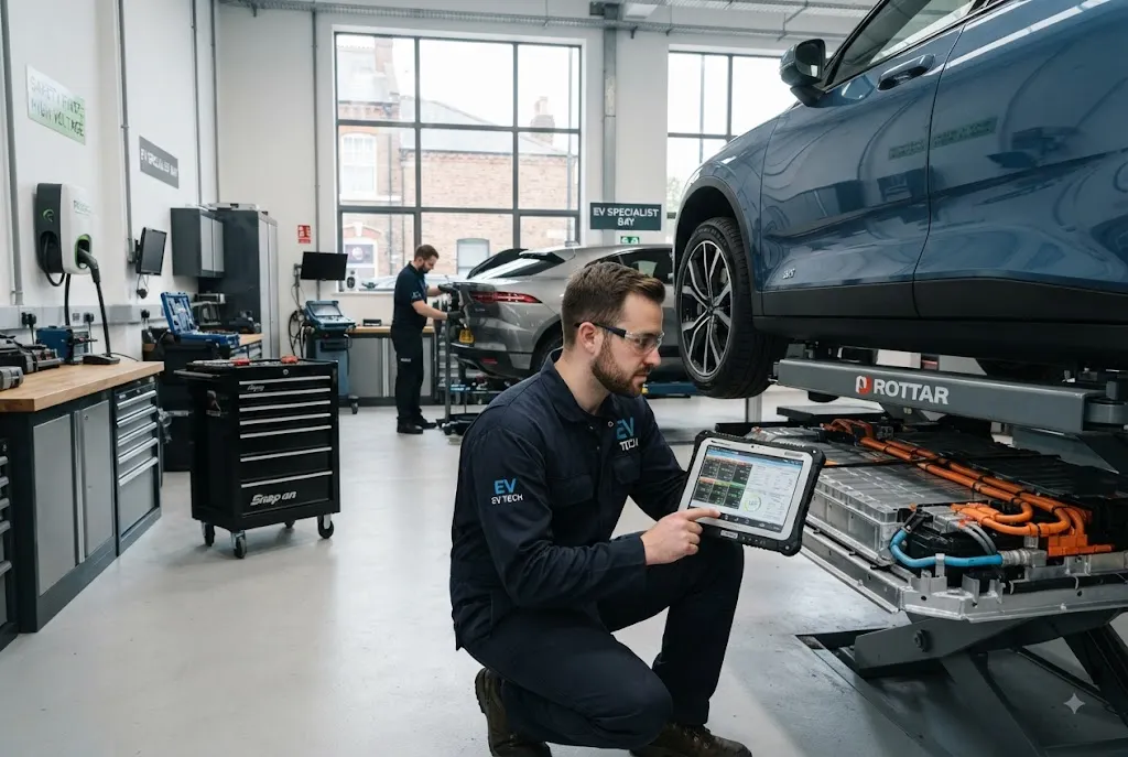 EV servicing and electric vehicle maintenance in a UK workshop