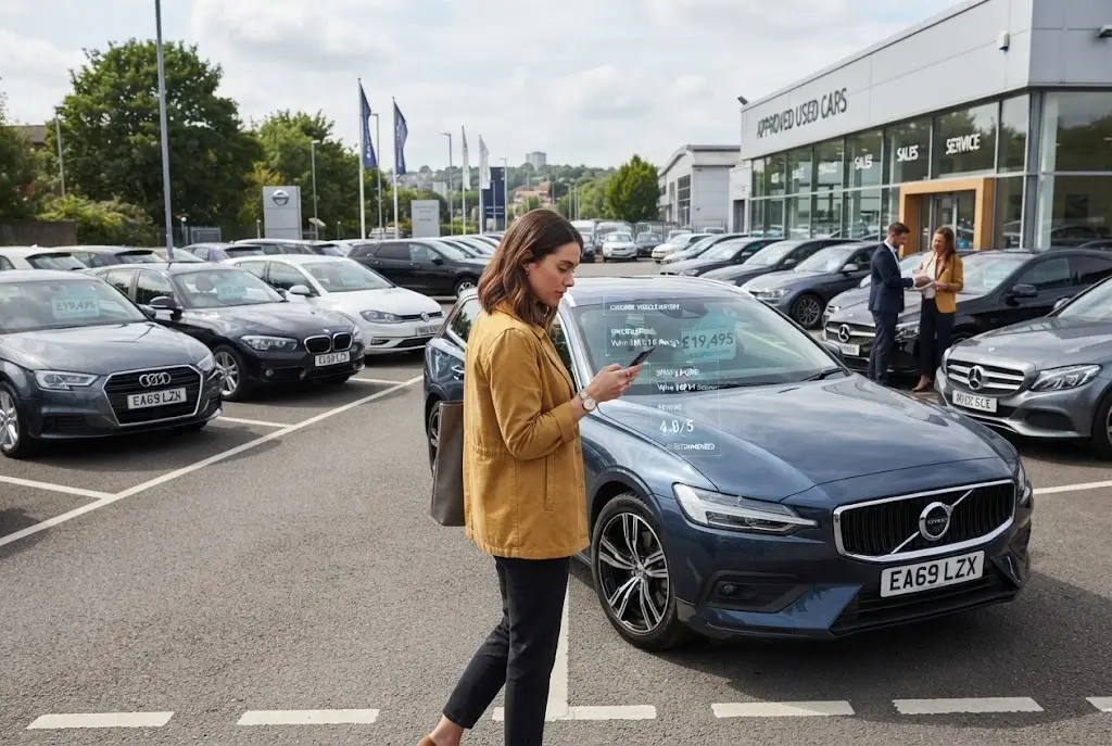used cars being researched through digital marketplaces and AI recommendations