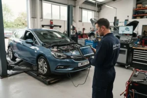 Auto inspection services using AI diagnostics in a UK garage