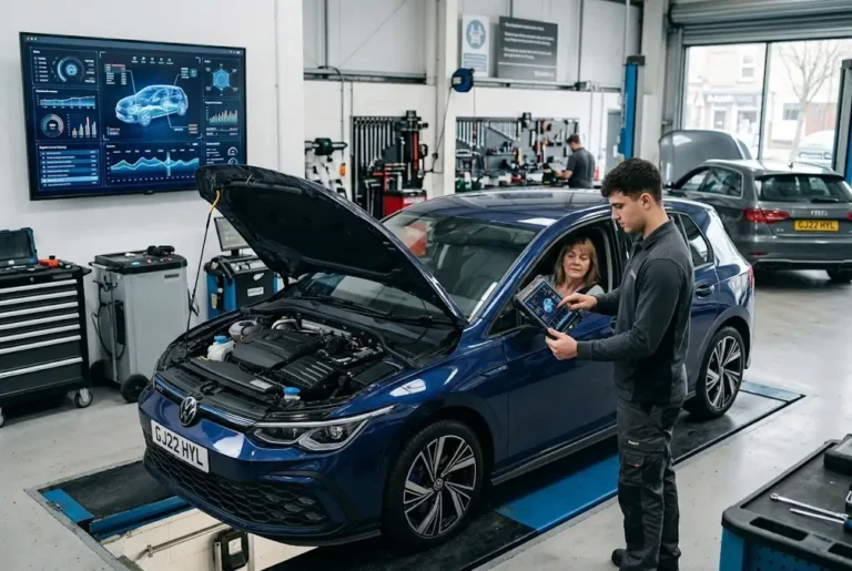 Car servicing with connected diagnostics and predictive vehicle maintenance