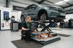Hybrid services for EV maintenance at a UK automotive garage