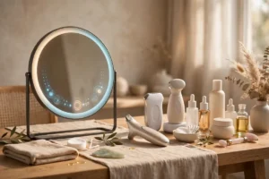 Smart mirror and at-home devices illustrating beauty technology UK