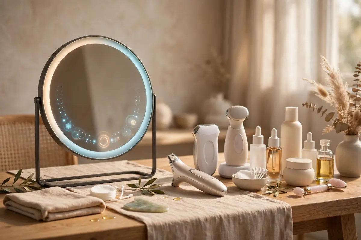 Smart mirror and at-home devices illustrating beauty technology UK